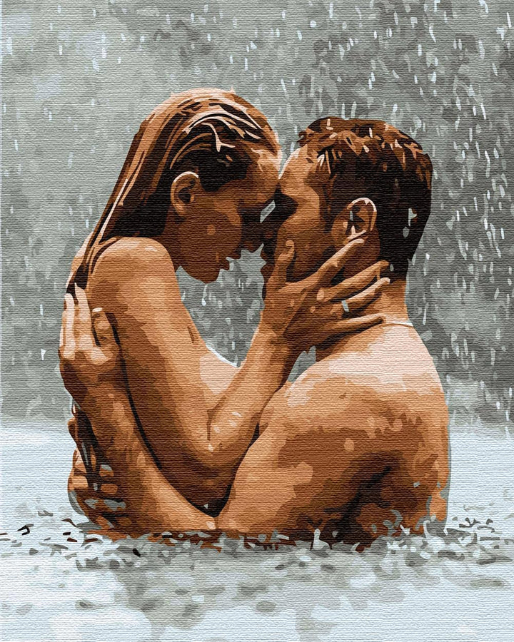Artnapi Malen nach Zahlen Erwachsene mit Rahmen | DIY Handgemalt | Kuss im Regen | Kit für Anfänger