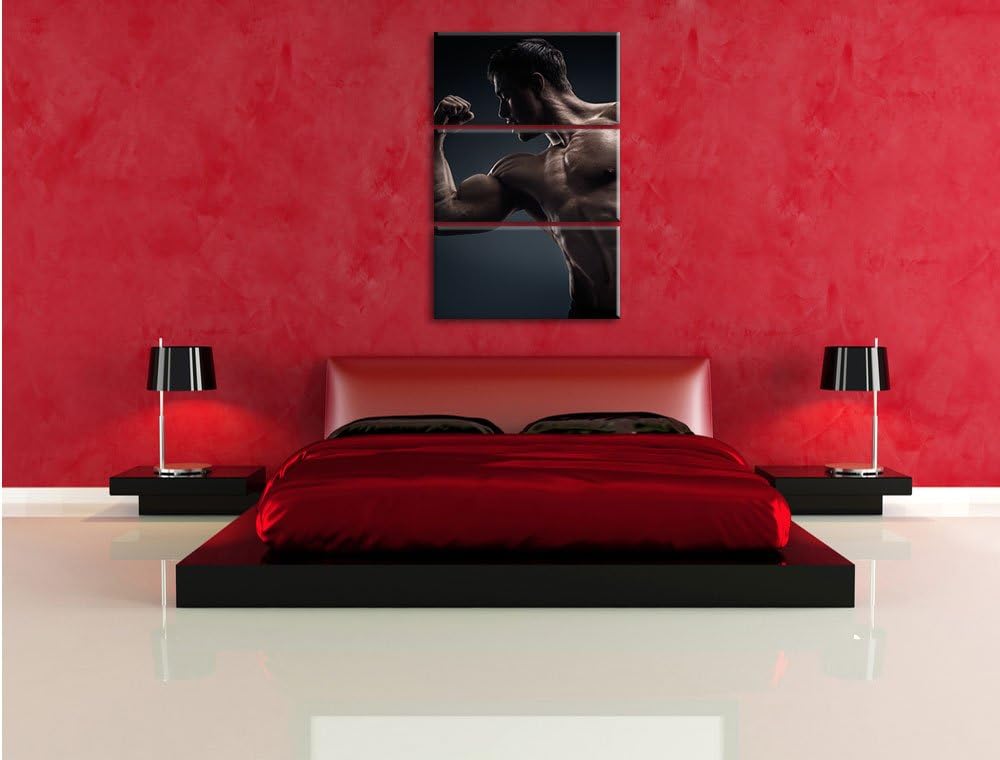 Pixxprint Starker Bodybuilder als Leinwandbild/Grösse: 3 Teilig (120x80) cm/Wandbild/Kunstdruck/fert
