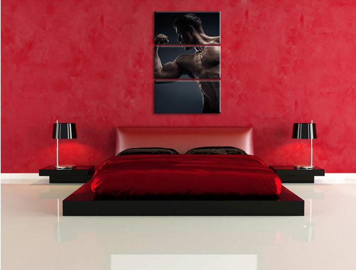 Pixxprint Starker Bodybuilder als Leinwandbild/Grösse: 3 Teilig (120x80) cm/Wandbild/Kunstdruck/fert