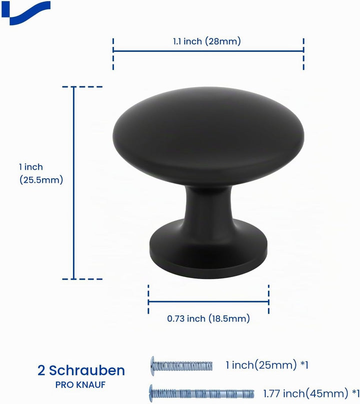 LONTAN 20 Stück Küchenknöpfe Schwarz Möbelknöpfe Schwarz Schrankknöpfe Modern Türknopf Schwarz Schub
