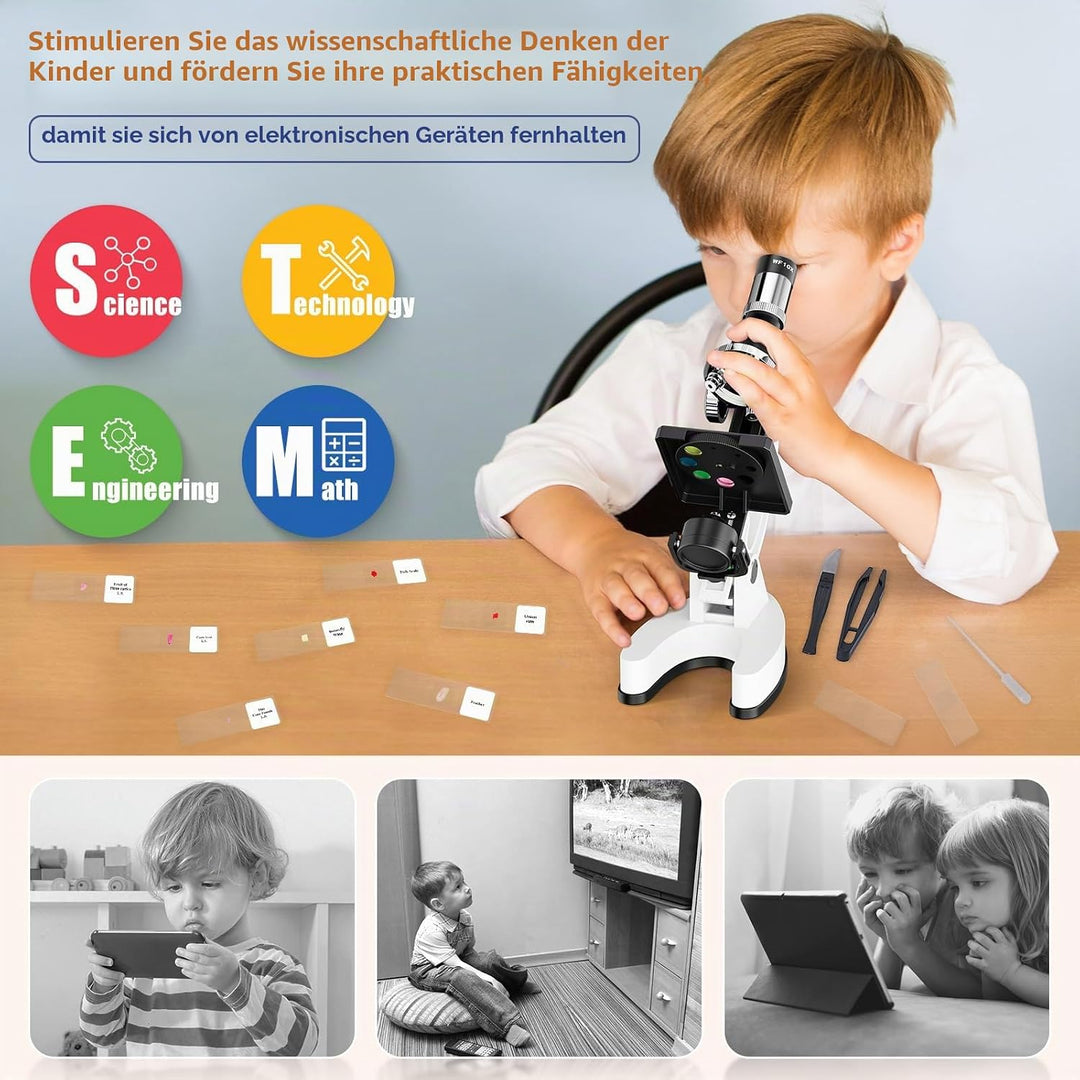 100X–1200X Entdecker Kinder Mikroskop Set mit Koffer: Natur unter dem mikroskop Schüler ab 6 Jahre –