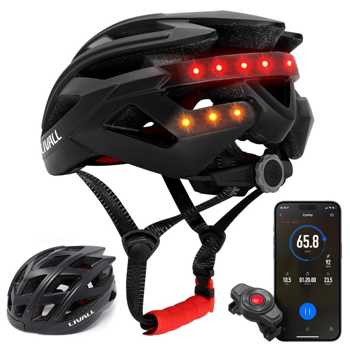 Livall BH60SEPLUS 2018 Smart-Bike-Bluetooth-Helm mit kabelloser Lenkerfernbedienung, Schwarz