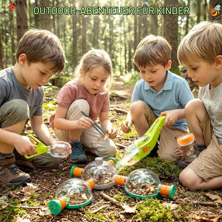 deAO Kinder Insektenfänger Set mit LED-Licht, Outdoor Abenteuerset mit Insektenhabitat Tunnel, Beche