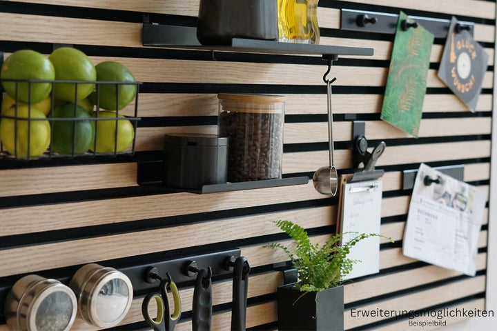 Steinmine - Designmanufaktur Wandorganizer (60 x 60 cm) - Akustikpaneel mit Eichenholzlamellen - ink