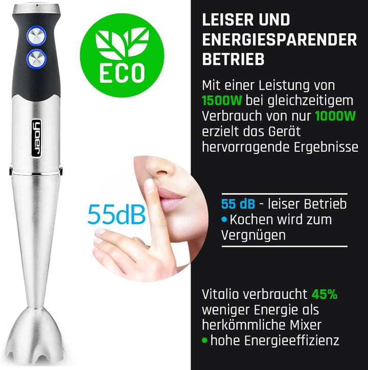 Yoer Six-Edge HB01S, Handmixer, 1500W, Multifunktional, Titanmesser, Turbo-Modus, ECO, 25 Einstellun