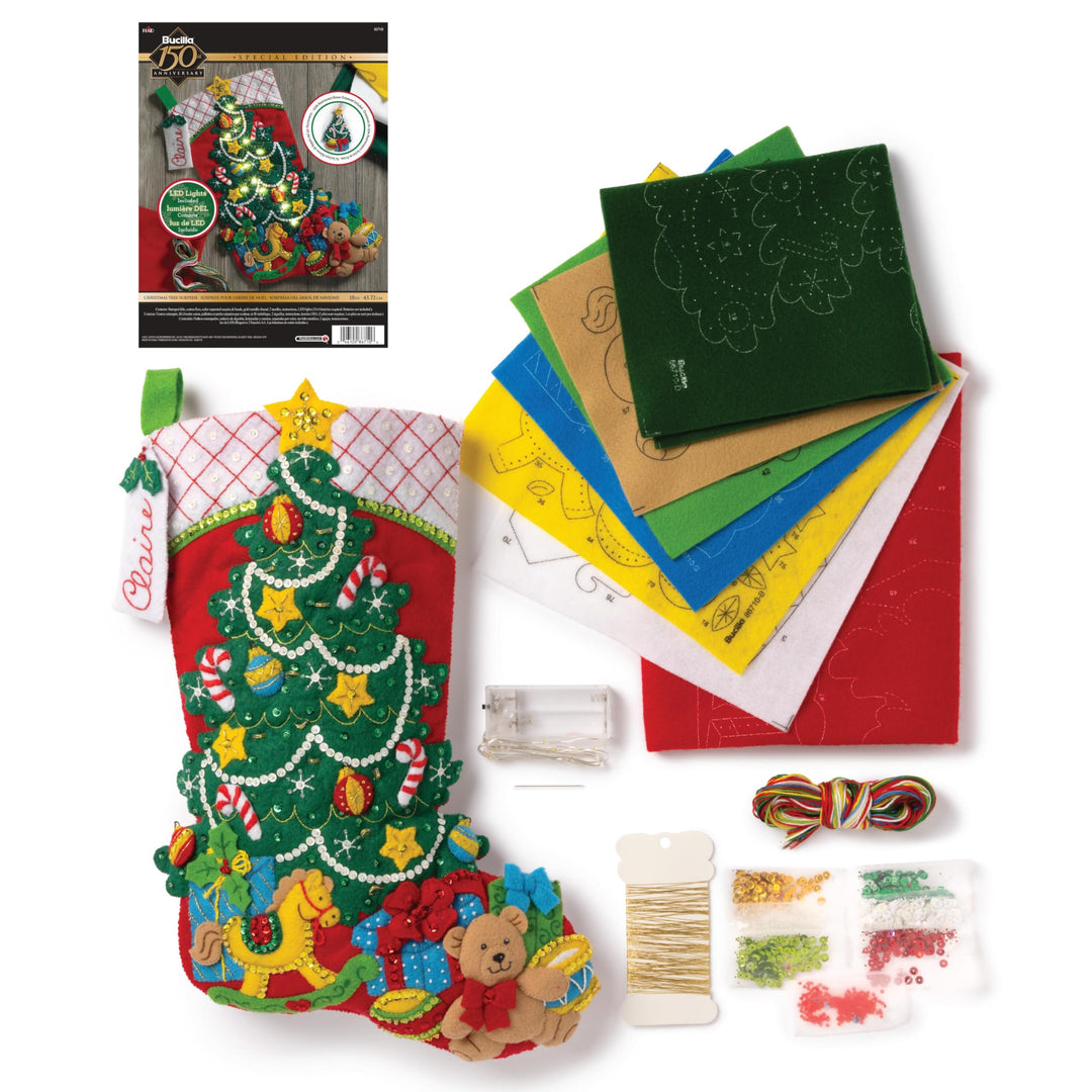 Bucilla 86710 Weihnachtsbaum-Überraschung Strumpf-Set, Filz, Baumwolle