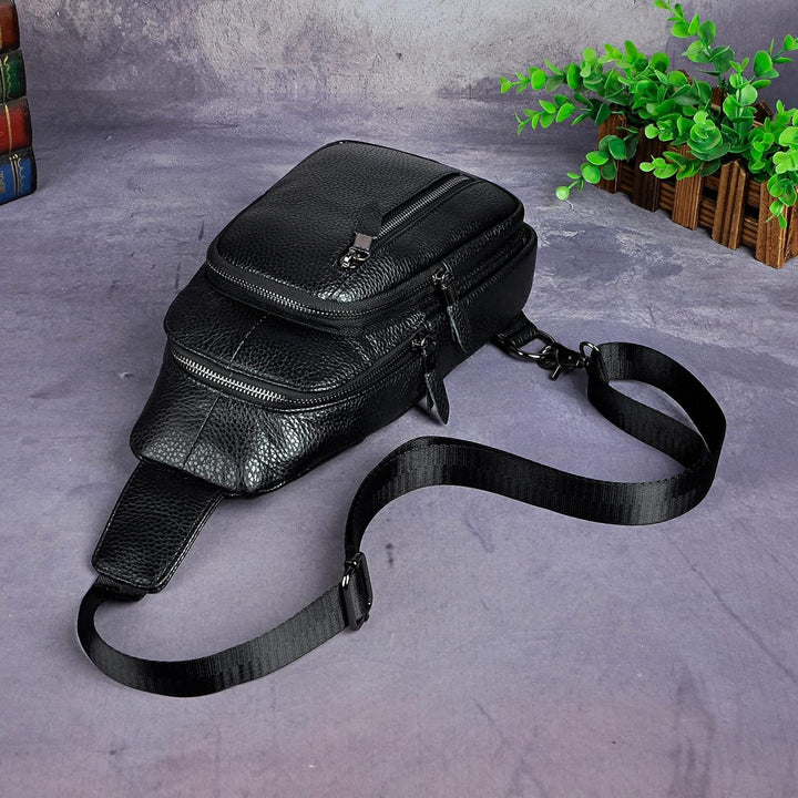 Le’aokuu Herren Echtes Leder Brusttasche Crossbody Bag Sling Bag Schultertasche Gurteltasche Umhänge