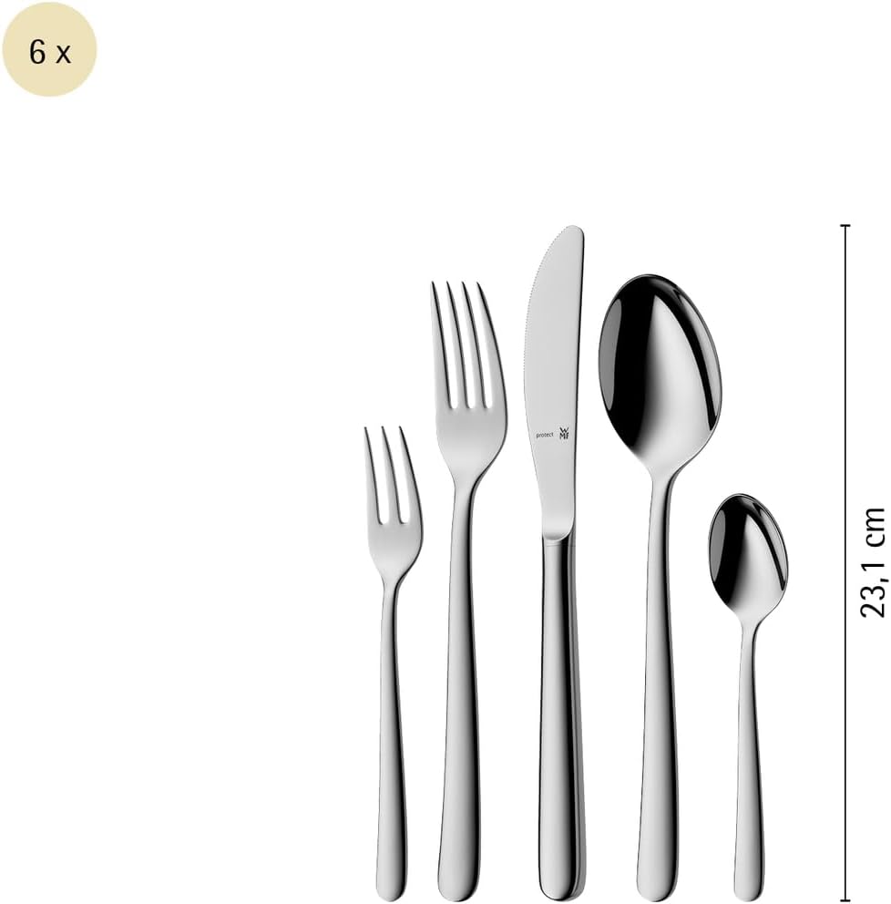 WMF Kult Plus Edelstahl Besteck Set 6 Personen, Essbesteck Set 30 teilig, Hohlheftmesser, Cromargan
