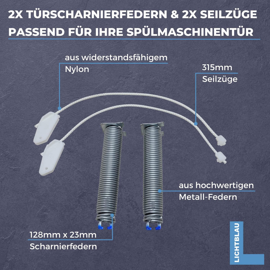LICHTBLAU Türscharnierfedern 128mm x 23mm + Seilzüge 315mm I 00754867 754867 Farbcode Blau I Türfede