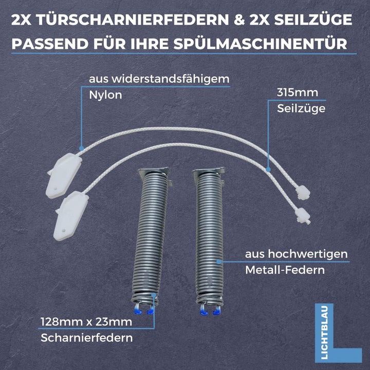 LICHTBLAU Türscharnierfedern 128mm x 23mm + Seilzüge 315mm I 00754867 754867 Farbcode Blau I Türfede
