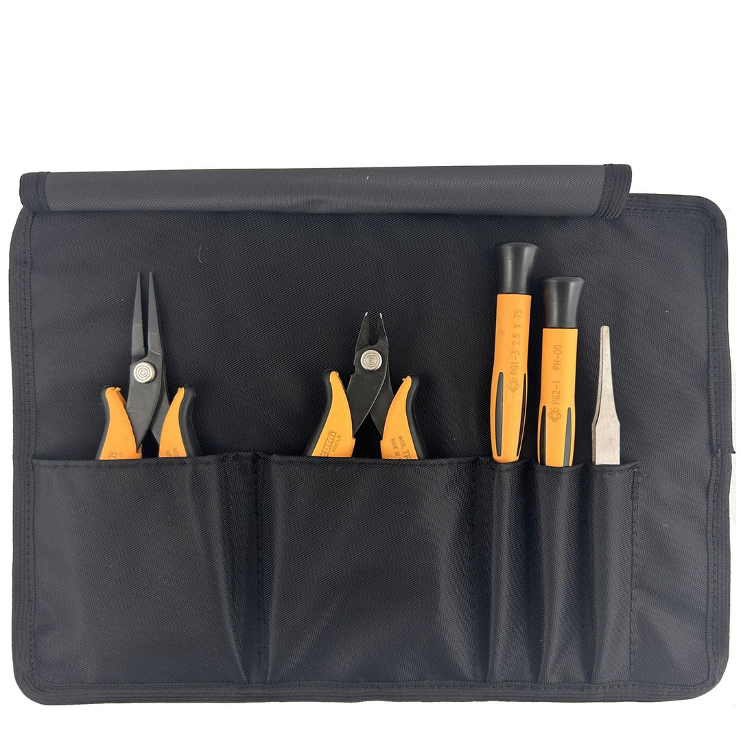 PIERGIACOMI Set of 5 pieces, 1 tweezers straight flat, 1 soft wire cutter flush cut, 1 long pointed