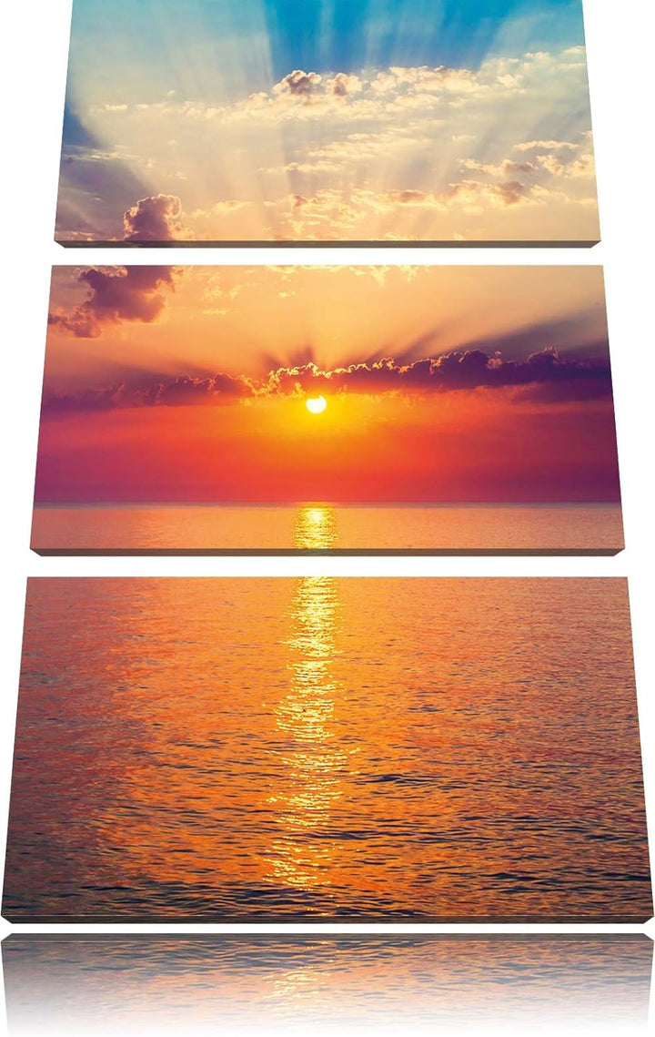Pixxprint Meer im Sonnenaufgang 3-Teiler Leinwandbild 120x80 Bild auf Leinwand