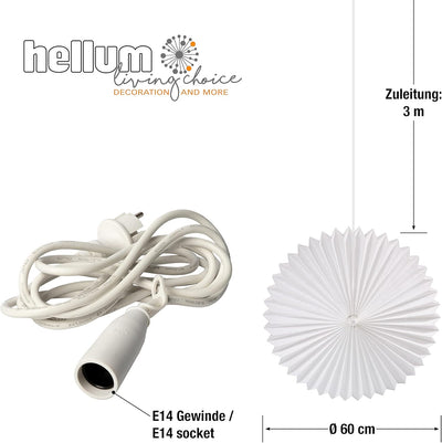 hellum LED Lampion Sunny, weisser Lampion aussen wetterfest Strombetrieben, Ø 60cm, 3m Lampenfassung