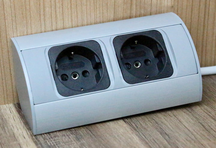 Praktische Eck-Steckdose 2x Schuko, Aluminium, für Küche, Bad, Wohnzimmer, Möbel. Doppelsteckdose id