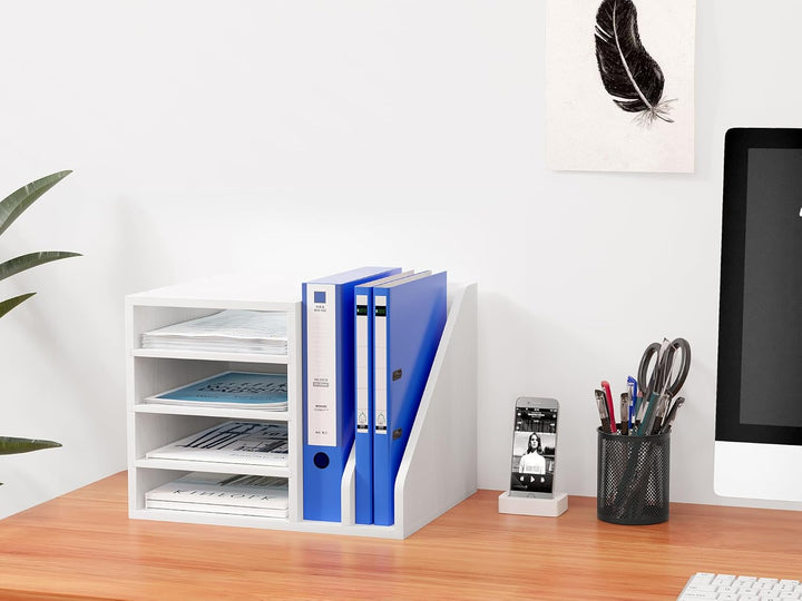 EasyPAG 6 Fächer Holz A4 Büro Schreibtisch Organizer Dokumentenhalter Aktenablage Zeitschriftenhalte