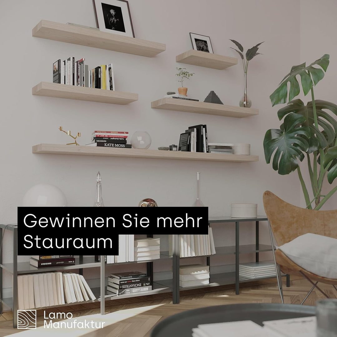 LAMO Manufaktur Wandregal Holz Gerade | Regal Farbe: Roh | Invisible: Schweberegal | 90 cm Invisible