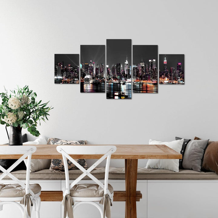 Runa Art Wandbilder New York City 5 Teilig Bild auf Vlies Leinwand Deko Wohnzimmer Büro Stadt Skylin