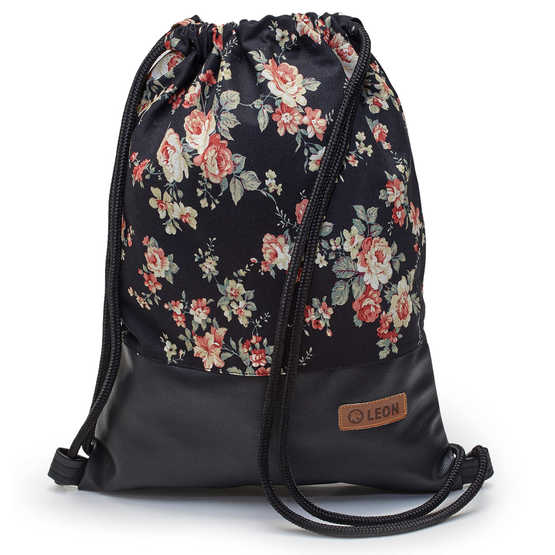 Leon grosser Premium Turnbeutel mit Innentaschen Rucksack Tasche Damen Herren Teenager Gym Bag Draw