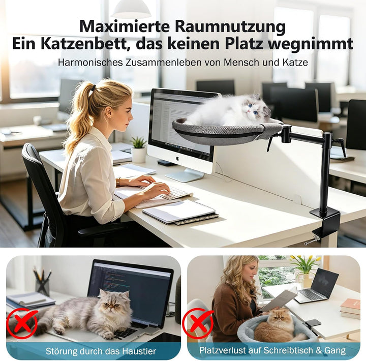 Höhenverstellbares Katzenbett für Schreibtisch Katzenkorb 360° Drehbar Katzen Schreibtisch Bett Häng