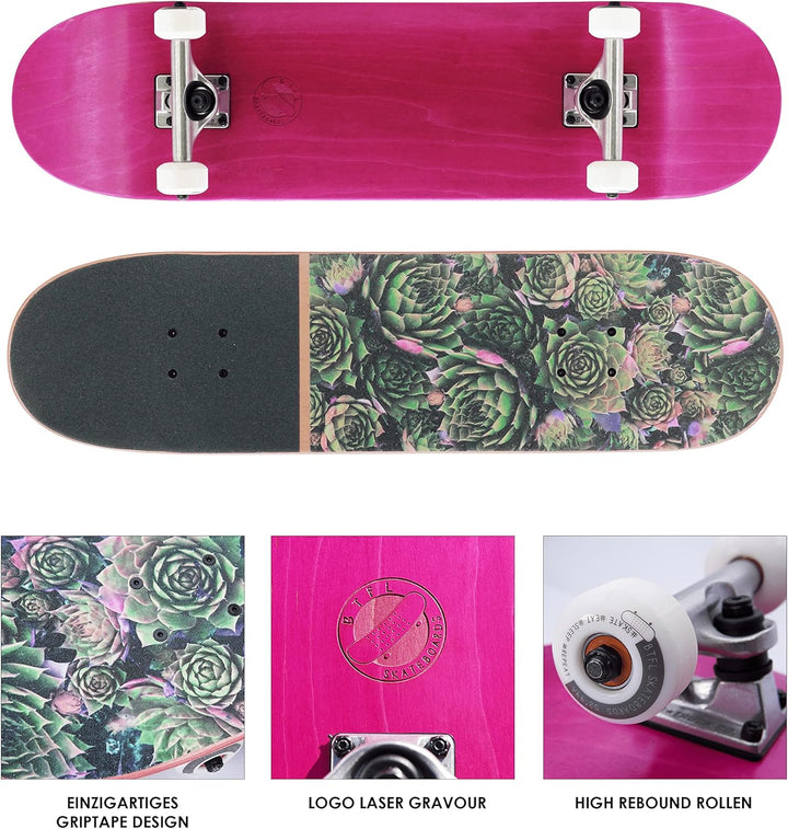 BTFL Komplettboard, Skateboard Deck 8.125" mit ABEC 9 Kugellager für Anfänger und Fortgeschrittene,