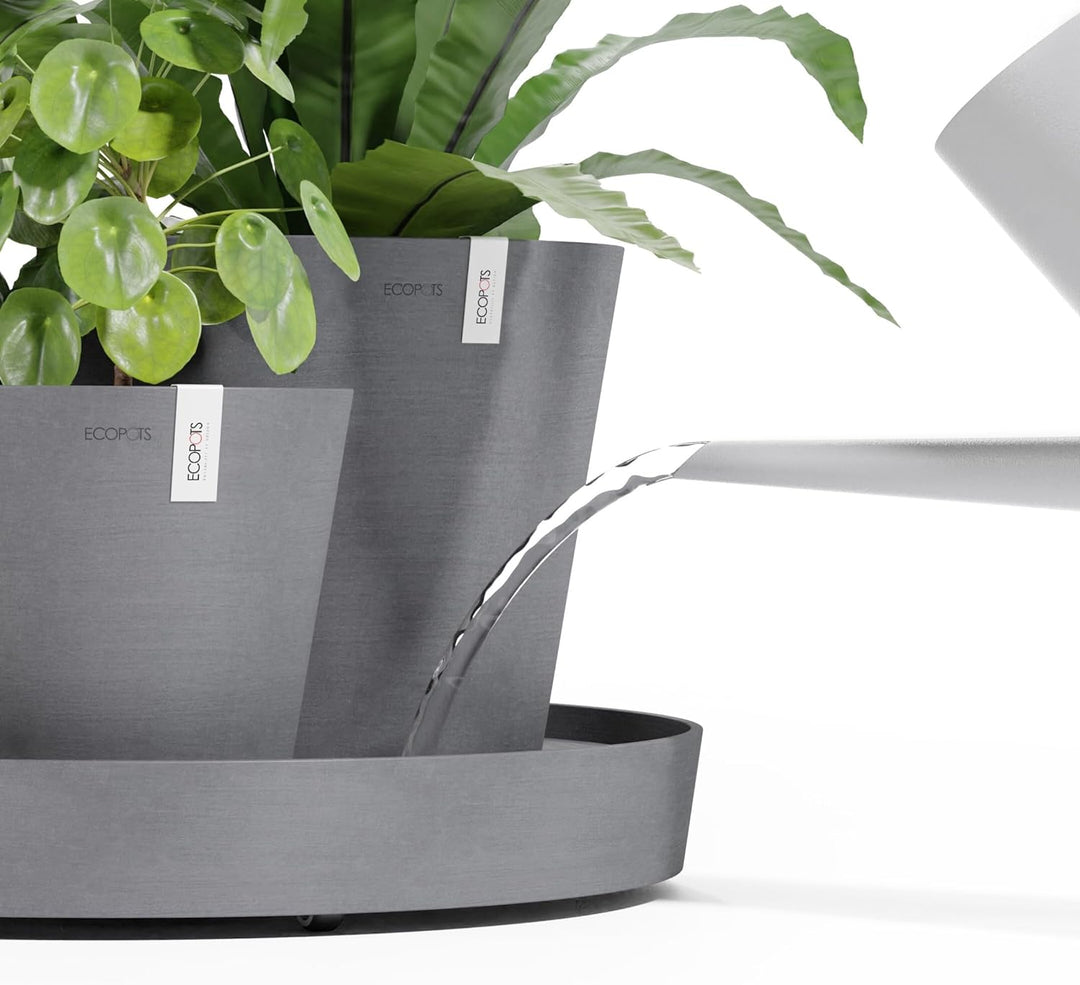 ECOPOTS Blumentopf Set Dubai - grau - 3 Blumentöpfe + rollbarer Untersetzer ø 56 cm - Pflanzentopf a
