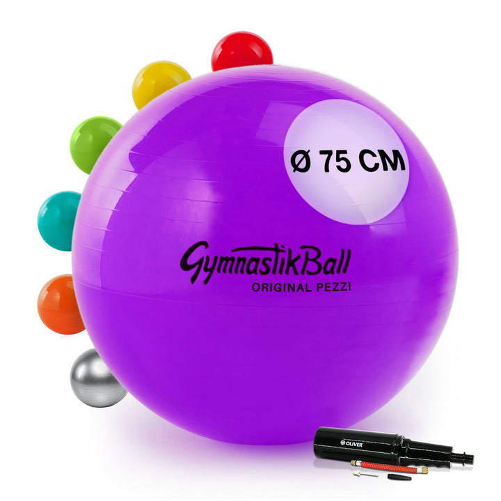 PEZZI Original Gymnastik Ball Plus Pumpe Sitz Therapie Pilates 75cm Violett, 75cm Violett