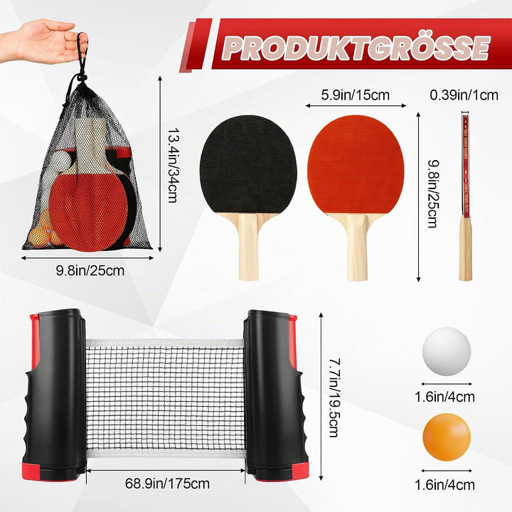 Tischtennis Set Profi, Tischtennisschläger Set, Rot Schwarz