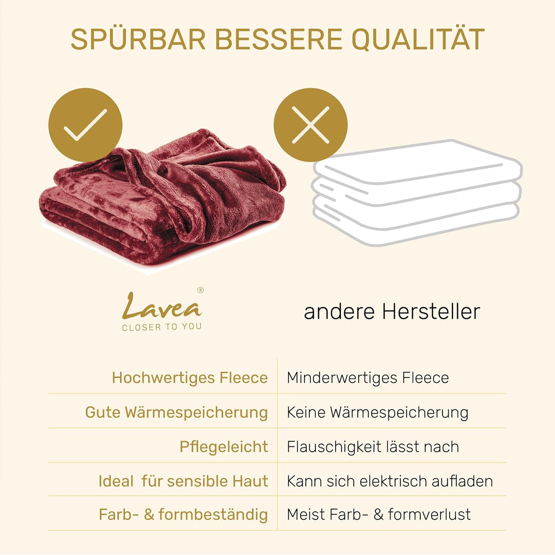 Lavea® Kuscheldecke 180x220 cm aus Mikrofaser – Flauschige Fleecedecke für Sofa und Bett, weiche Dec