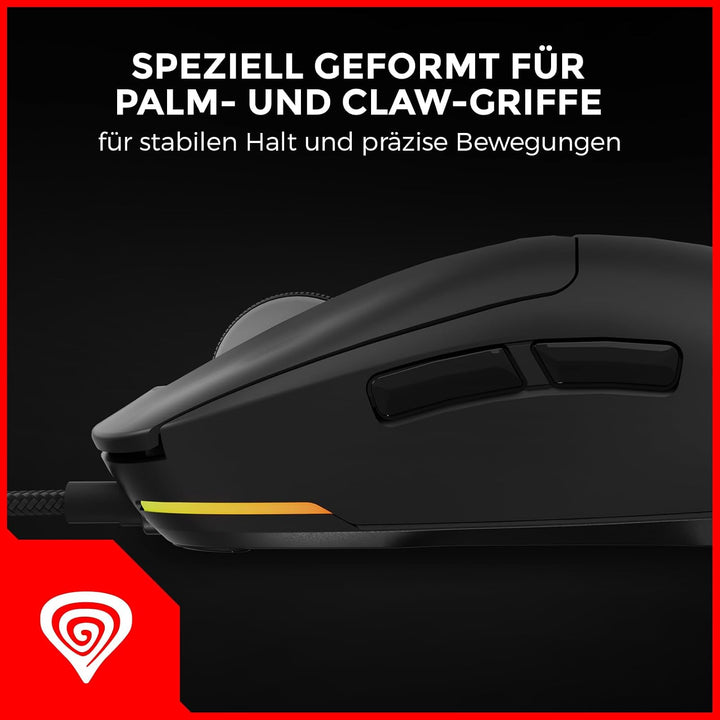 Genesis Krypton 660 Gaming Maus mit Kabel Schwarz, leichte Gaming Maus 49g, 12000 DPI USB PC Maus, P