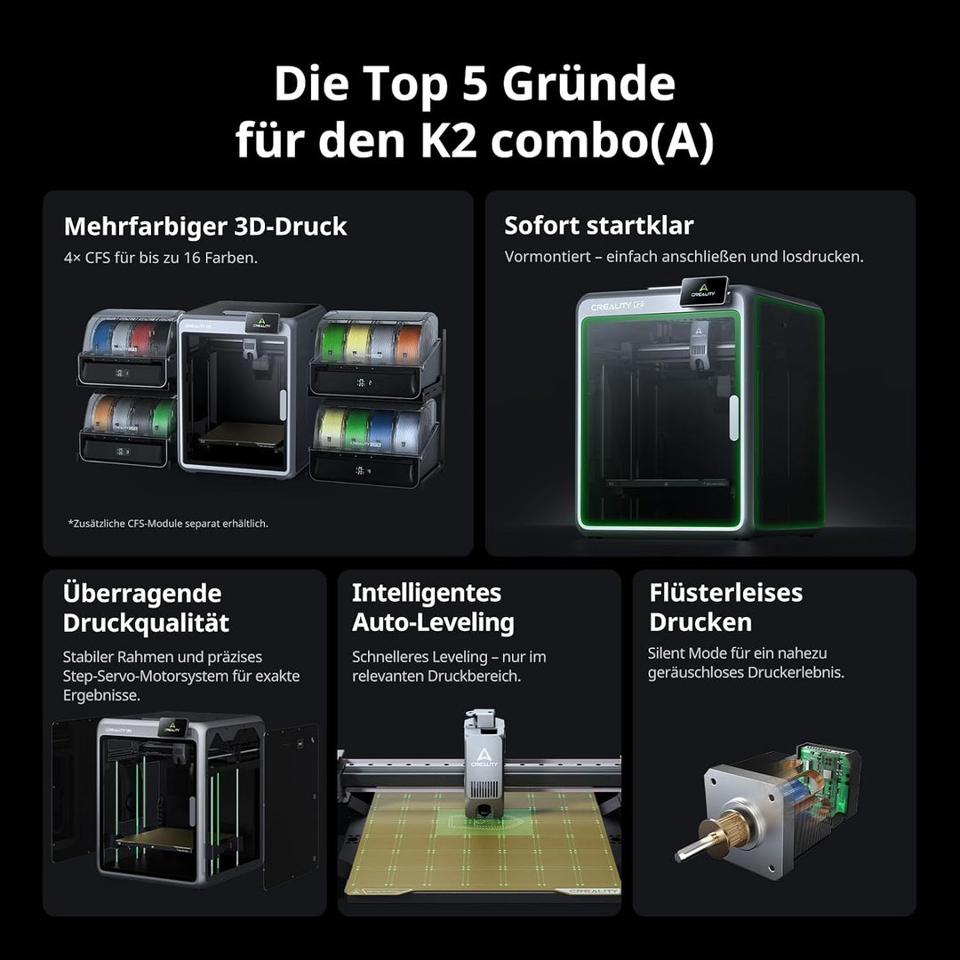 Creality K2 Combo (A) 3D-Drucker, Mehrfarbig mit CFS, bis 600 mm/s Hochgeschwindigkeitsdruck, AI-Kam