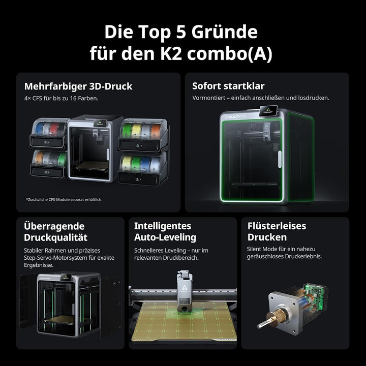 Creality K2 Combo (A) 3D-Drucker, Mehrfarbig mit CFS, bis 600 mm/s Hochgeschwindigkeitsdruck, AI-Kam