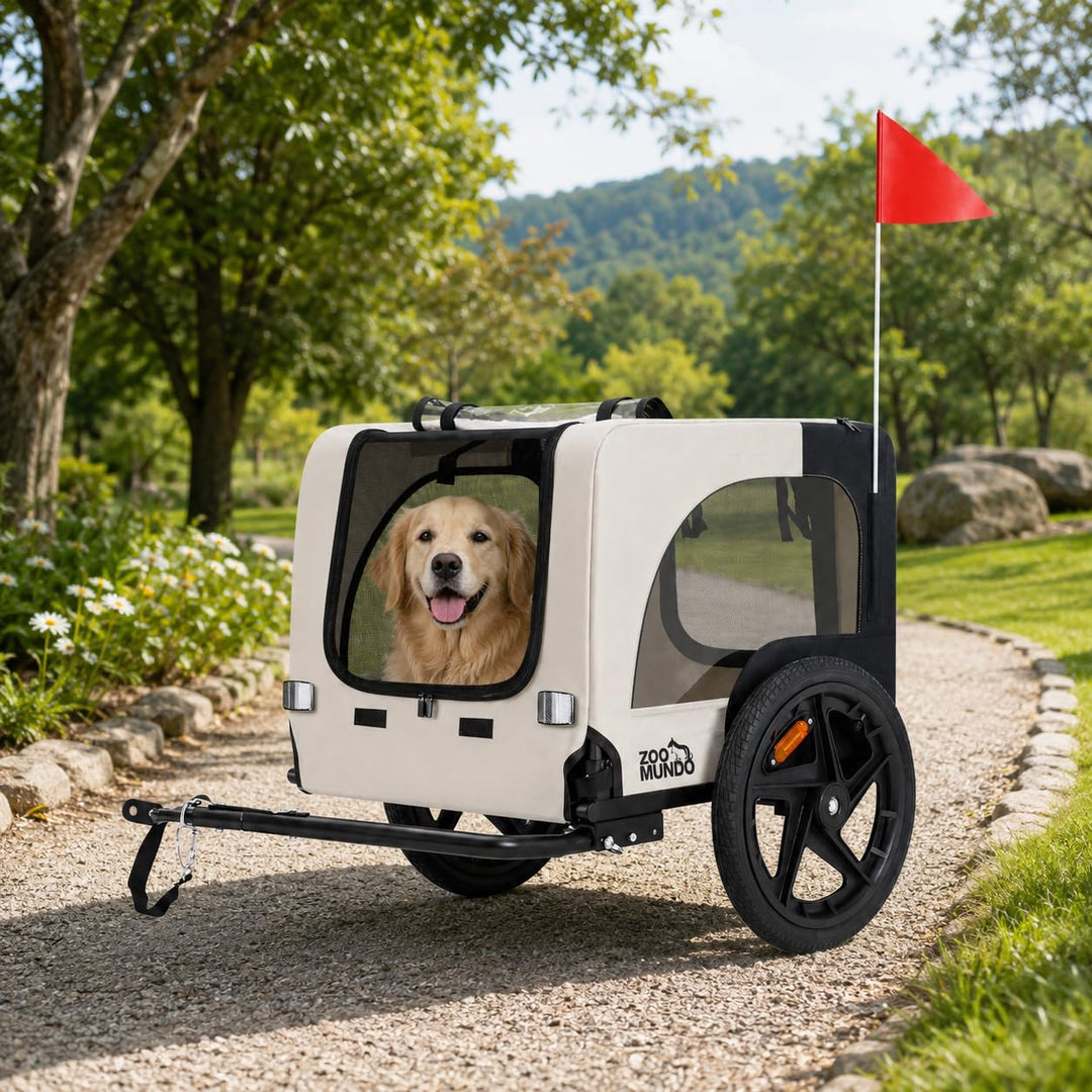 zoomundo Fahrradanhänger Hundeanhänger Transport - Jacky in Beige/Schwarz | Stabiler Hundeanhänger m