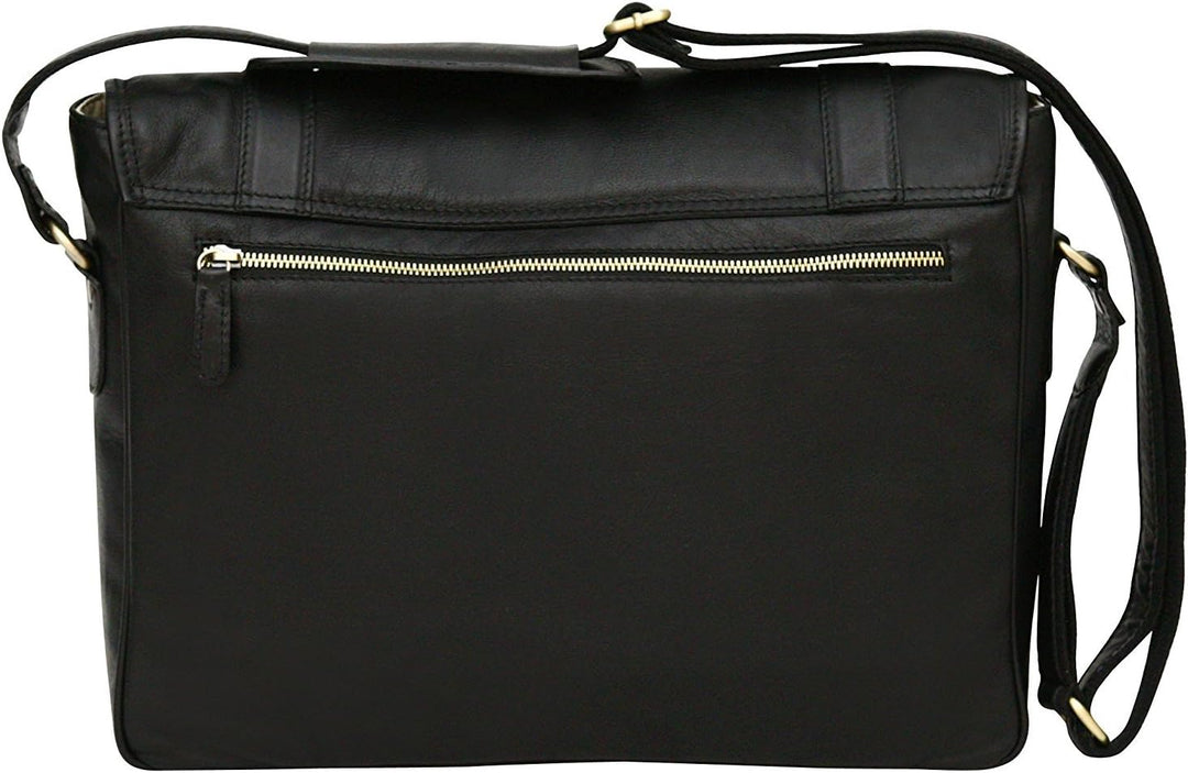 Messenger Bag aus Echtleder mit 13" Laptop-Fach Schwarz, Schwarz