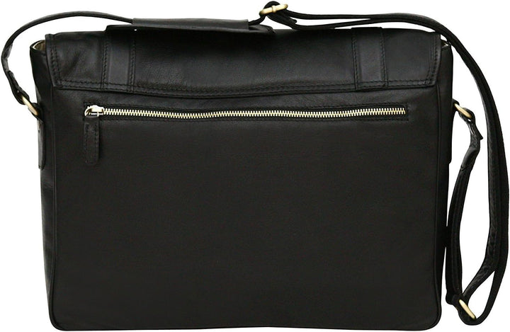 Messenger Bag aus Echtleder mit 13" Laptop-Fach Schwarz, Schwarz