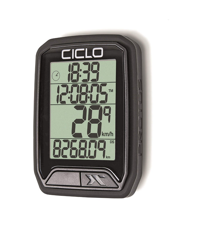 CICLO PROTOS 113 verkabelter Fahrradcomputer, mit 13 Funktionen in schwarz, in schwarz