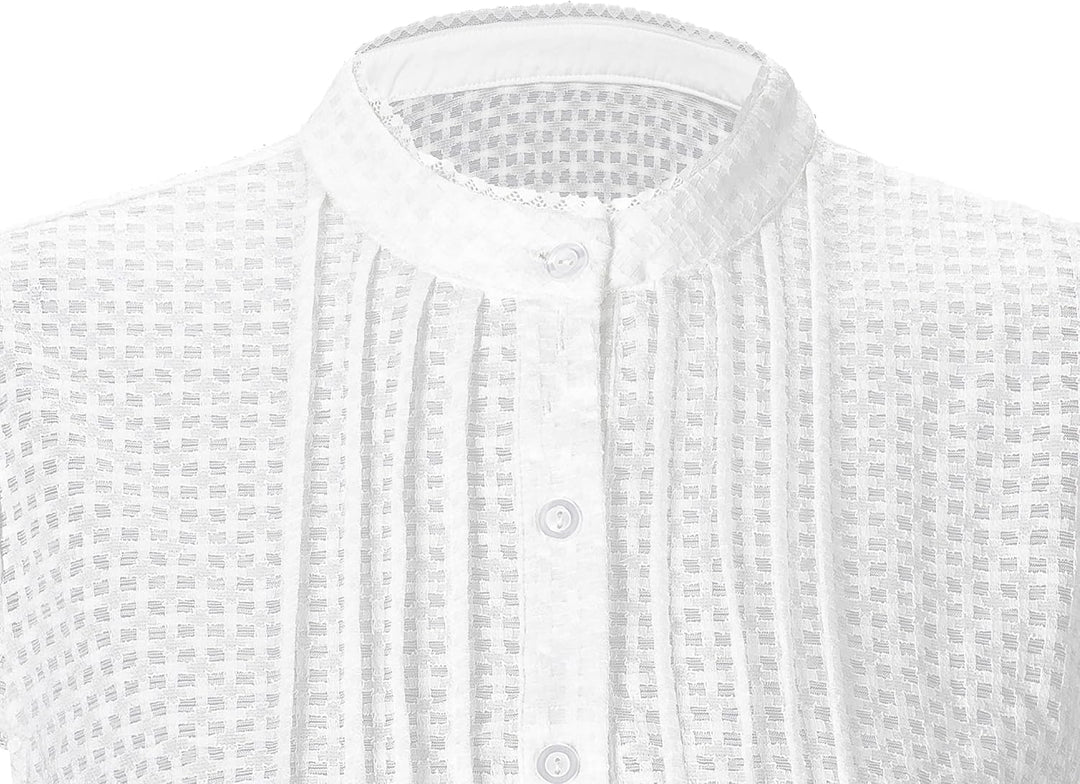 Elegante Blumen Streifen Spitze Hochelastisch Stoff Hochwertig 3/4 Ärmel Dirndlbluse Weiss Spitze Di
