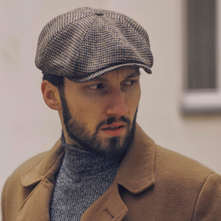 Sterkowski Shelby | 100% Harris Tweed Schiebermütze für Herren und Damen | Warm Elegant 8-Panel Zeit