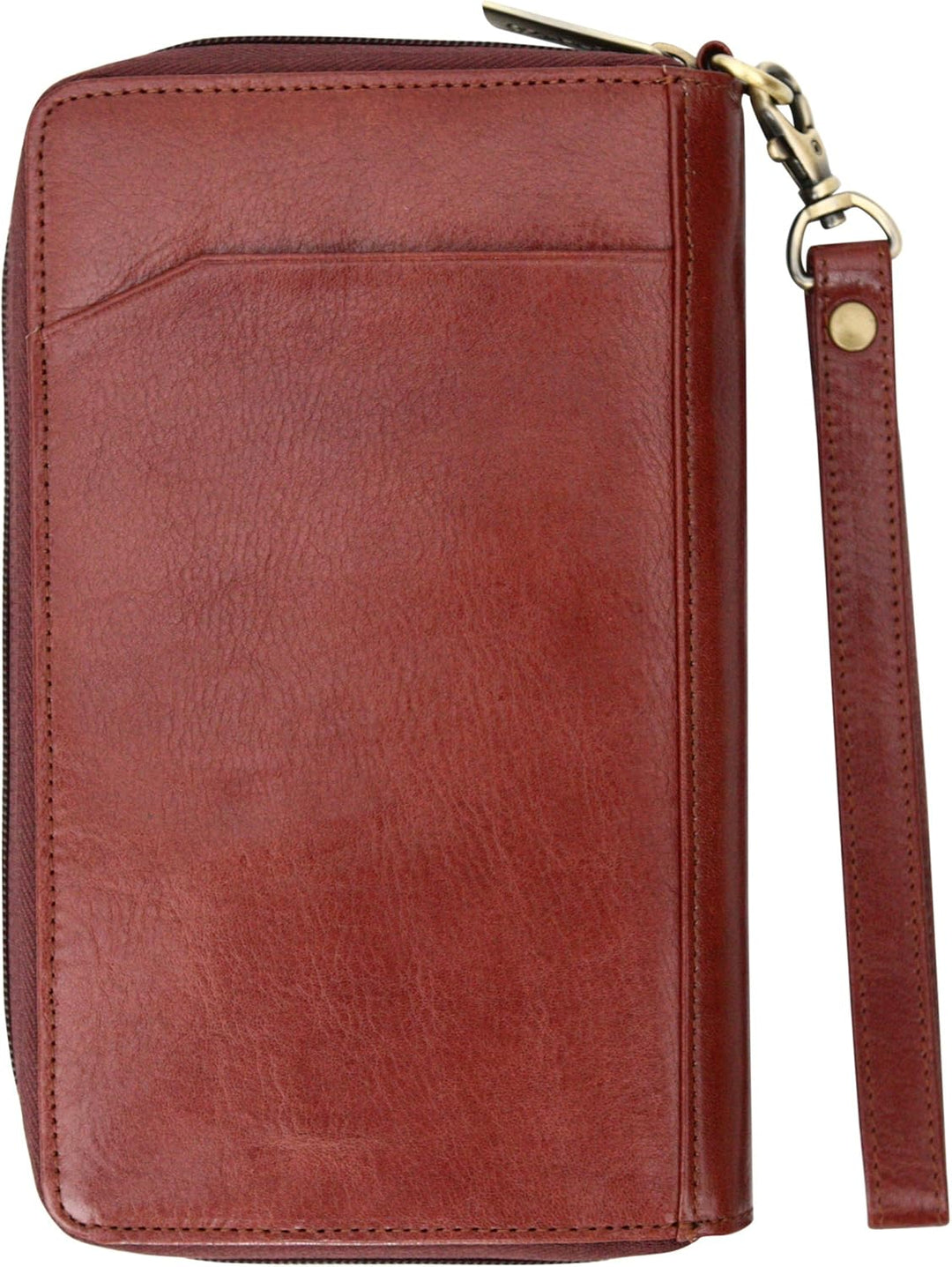 Herren Reisegeldbörse - Reisepasshülle mit Kartenfächern - als Handgelenktasche Geeignet - Cognac