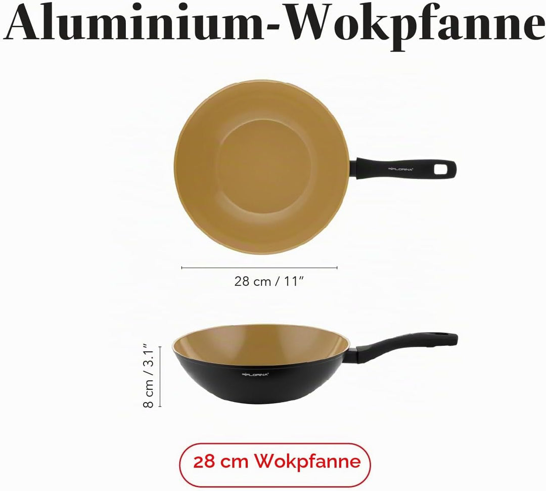 Florina AMVEGAN Aluminiumbratpfanne WOK 28 cm I Hohe Haltbarkeit I Olivenöl-Keramikbeschichtung I Ei