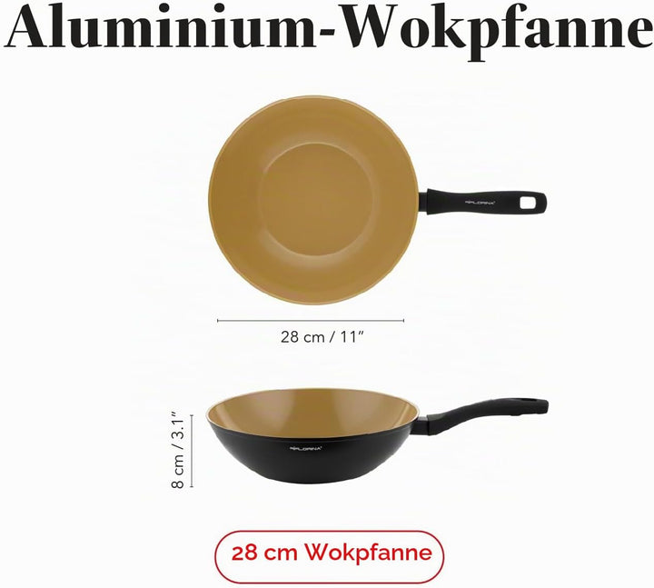Florina AMVEGAN Aluminiumbratpfanne WOK 28 cm I Hohe Haltbarkeit I Olivenöl-Keramikbeschichtung I Ei