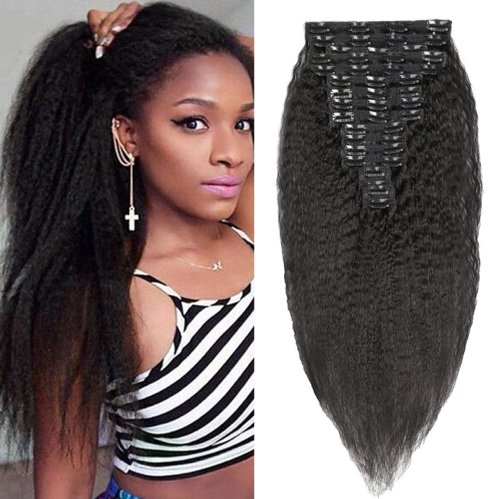 Kinky Straight Clip in Extensions Echthaar.16 Teile 240 g.Invisible Echthaar Perücke Extensions Clip