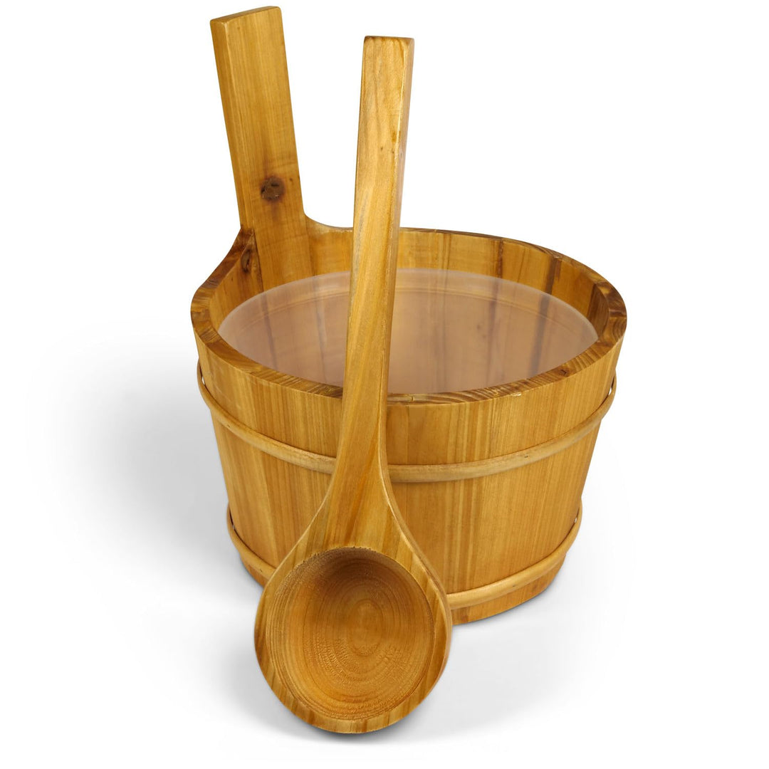 LaJa26 Sauna Kübel & Kelle - Sauna Aufguss Set - Saunakübel 3 l - Aufgusskelle 120 ml - Fichte - Kun
