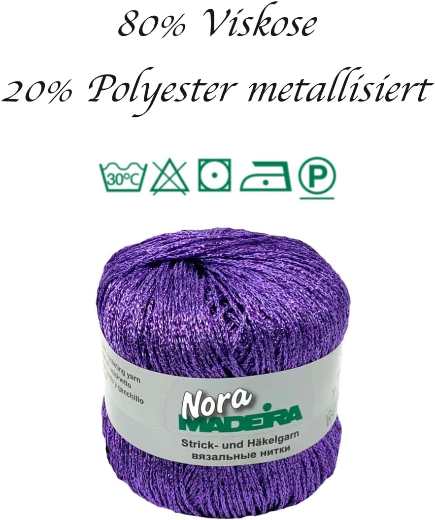 Häkelgarn Glitzergarn Strickgarn metallisiertes Haekelgarn Madeira Nora 5x25g Farbe 311 lila, 311 li