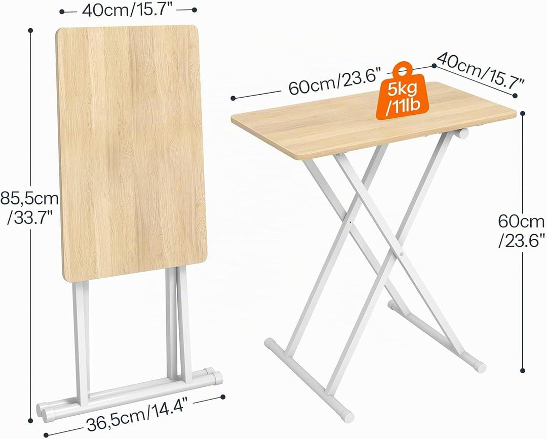 HOOBRO Beistelltisch Klappbar, Kleiner tabletttisch, verstellbare Höhe Klapptische, 60 x 40 x 60 cm,