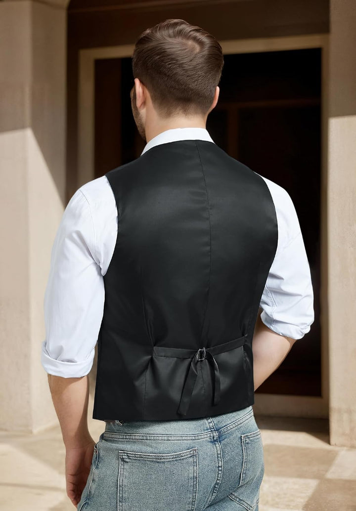 HISDERN Herren Anzugweste Herringbone Weste Hochzeit Herrenweste Formale Tweed Wollweste Classic Bas