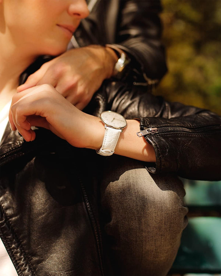 HIRSCH Uhren-Armband Crocograin - Uhr-Band aus glänzendem Kalbs-Leder mit Krokodil-Prägung - 12 bis