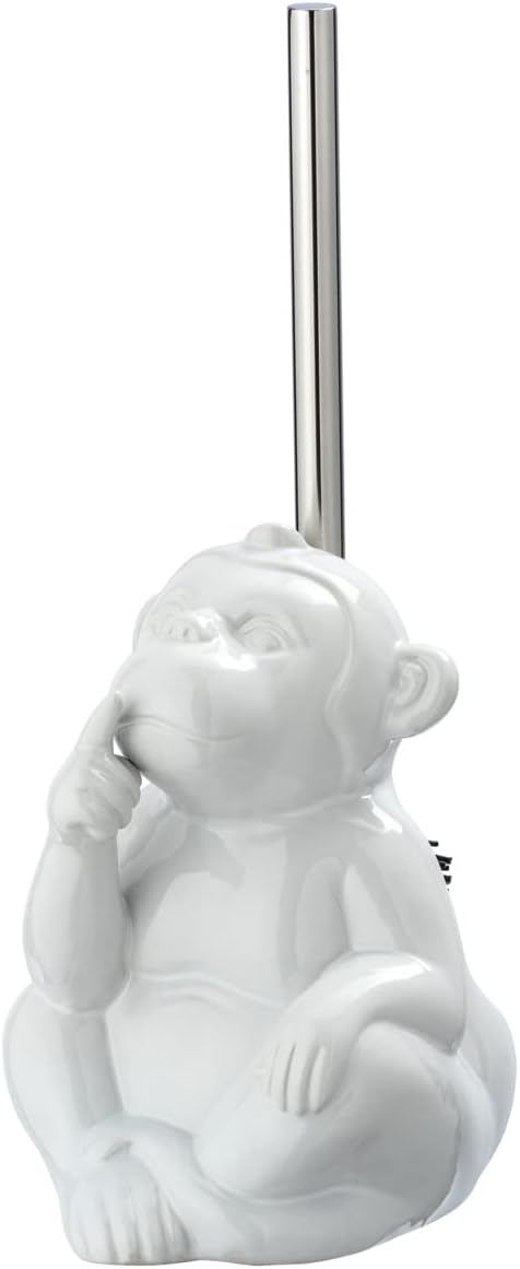 WENKO WC-Garnitur Monkey Quiet, Toilettenbürstenhalter mit Toilettenbürste in Form eines Affen, Kera