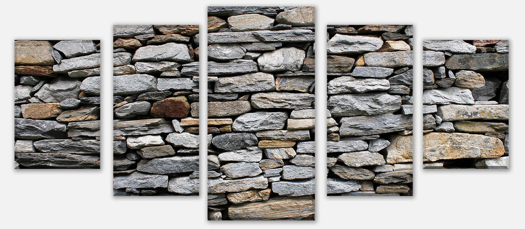 wandmotiv24 Leinwandbild Steinmauer Grau Variante 1-210 x 100cm Bilder auf Leinwand, Wandbild M0022