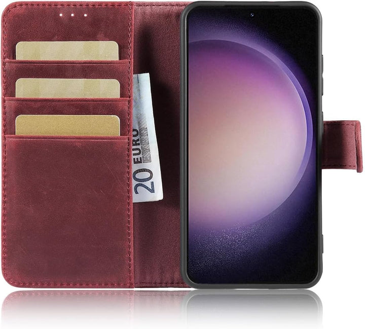 LENSUN Lederhülle für Samsung Galaxy S23, Echtleder Handyhülle [Kartenfach][Klappbar][Echtes Leder H