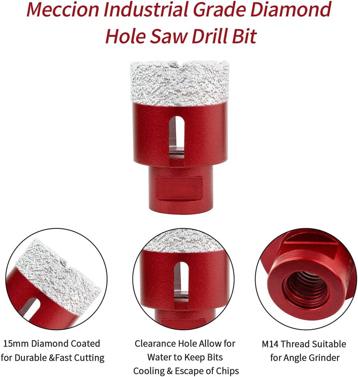 Meccion Diamant Lochsäge Bohrkrone M14 Winkelschleifer Diamantbohrkrone für Fliesen/Granit/Marmor/Po